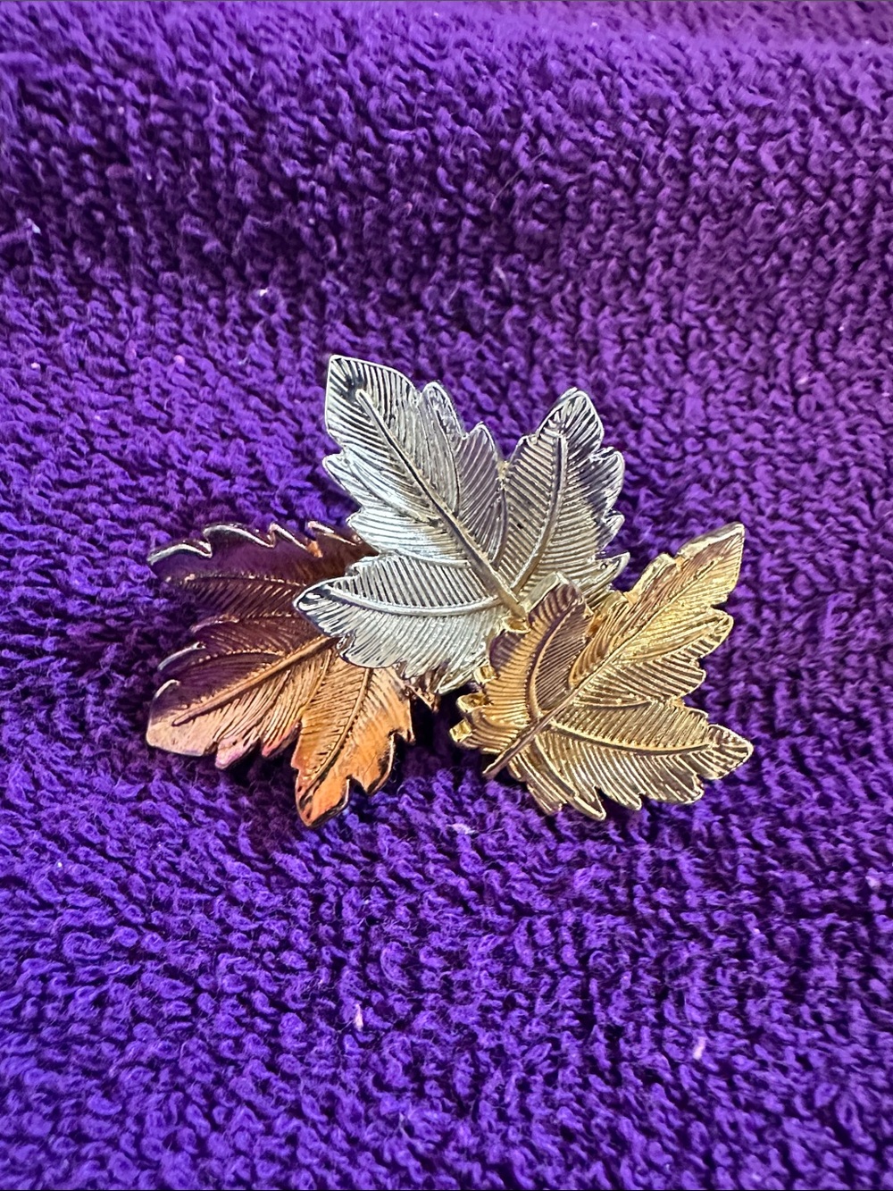 Leaf Tri-color Pin — Gold, Silver and Copper Tones